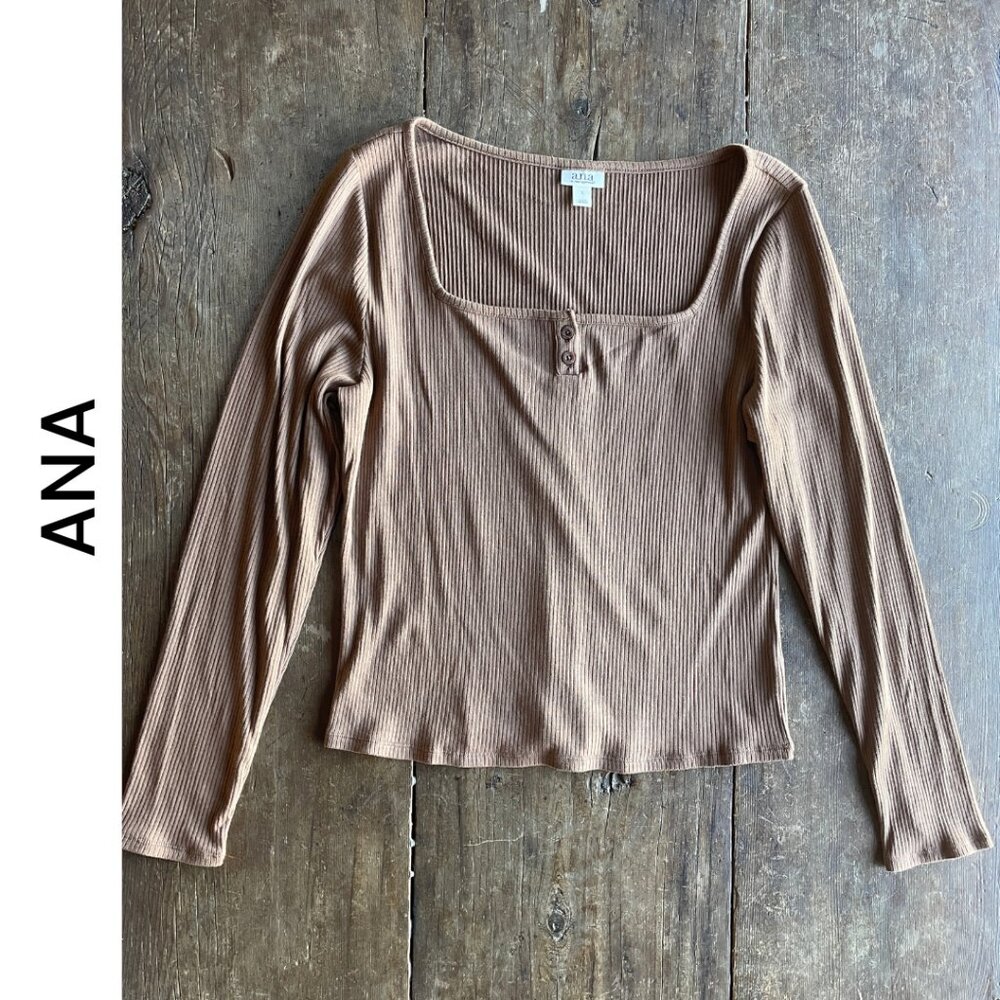 🔥NEW  ANA   I   BROWN OPEN NECK RIB TOP   I   SIZE X-LARGE